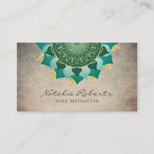 Yoga Instructor Vintage Green Mandala Flower Business Card