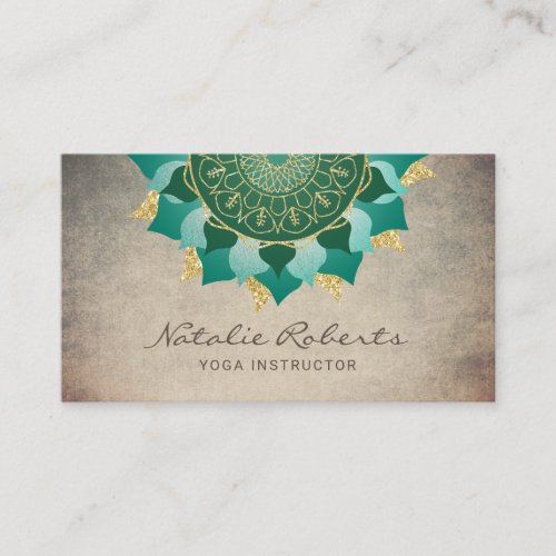 Yoga Instructor Vintage Green Mandala Flower Business Card