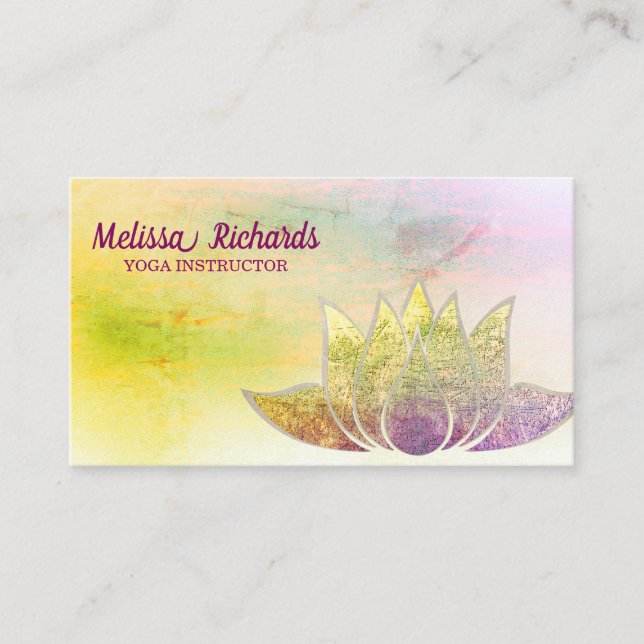 Yoga Instructor Vintage Lotus Flower Business Card (Front)