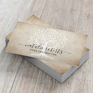 Yoga Instructor Vintage Tree Wellness Spa Business Card