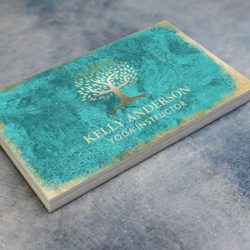 Yoga Instructor Vintage Turquoise Gold Tree Business Card