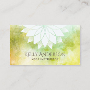 Yoga Instructor Watercolor Lotus Floral Mandala Business Card