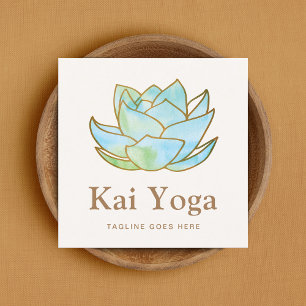 Yoga Instructor   Watercolor Lotus Flower Floral Square Business Card