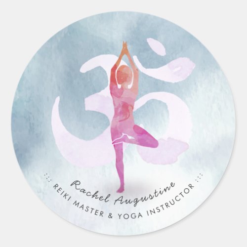 YOGA Instructor Watercolor Meditation Pose Om Sign Classic Round Sticker