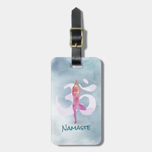 YOGA Instructor Watercolor Meditation Pose Om Sign Luggage Tag