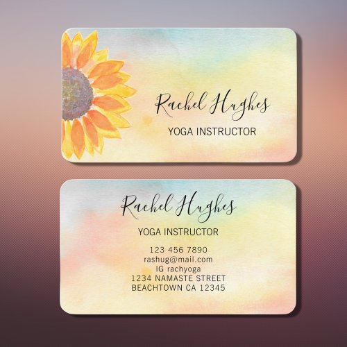 Yoga Instructor Watercolor Sunflower Business Card