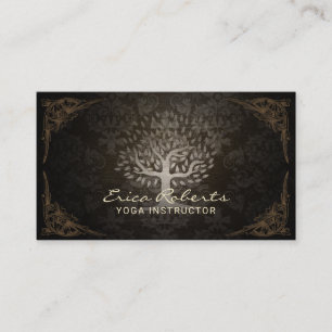 Yoga Instructor Wellness Life Tree Vintage Damask Business Card