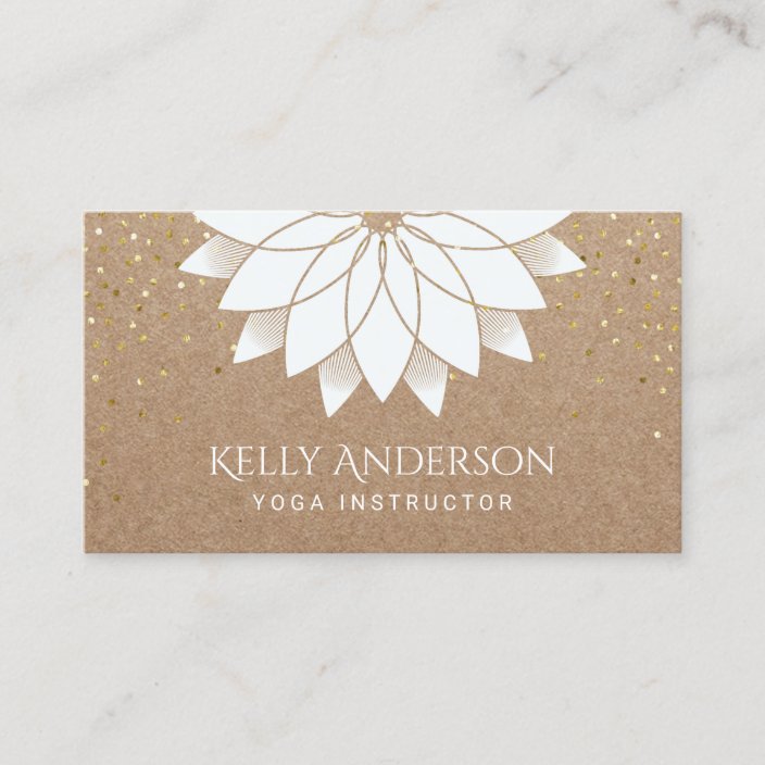 Yoga Instructor White Lotus Floral Rustic Kraft Business Card Yoga Instructor White Lotus Floral Rustic Kraft Business Card
