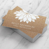 Yoga Instructor White Lotus Floral Rustic Kraft Business Card