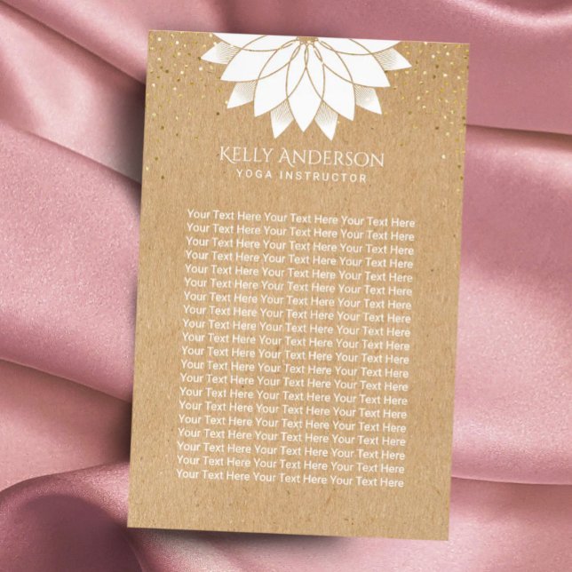 Yoga Instructor White Lotus Floral Rustic Kraft Flyer (Creator Uploaded)