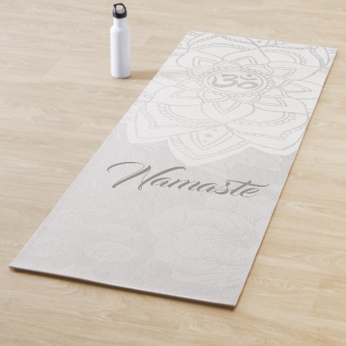 YOGA Instructor White  Silver Mandala OM Symbol Yoga Mat