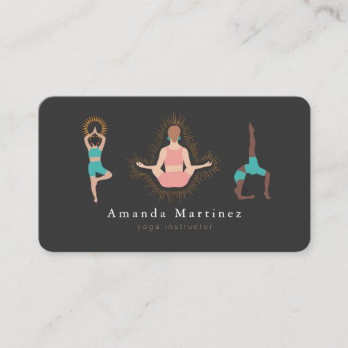 Yoga Instructor Women Tree Pose Dark Gray Business Card