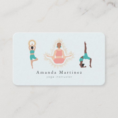 Yoga Instructor Women Tree Pose Light Blue Business Card