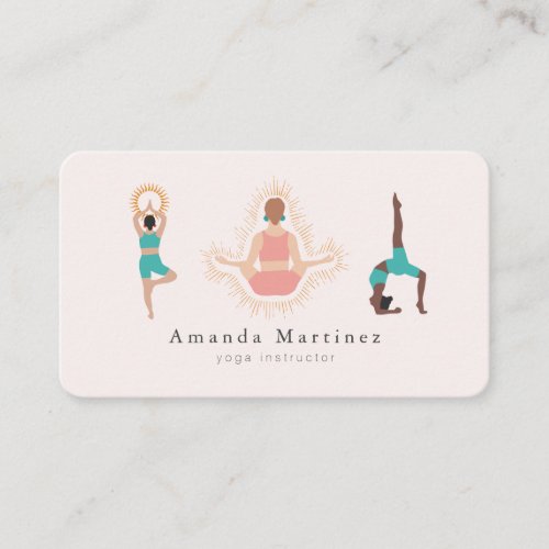 Yoga Instructor Women Tree Pose Light Pink Business Card