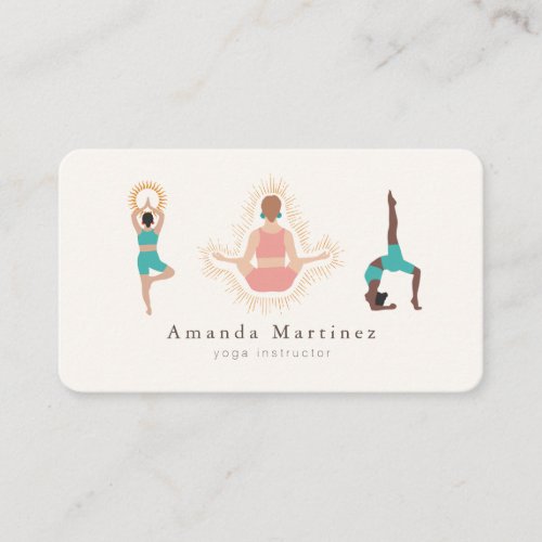 Yoga Instructor Women Tree Pose Light Tan Business Card