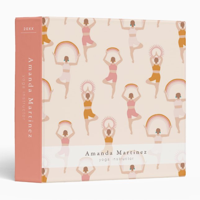 Yoga Instructor Women Yoga Pose Light Pink 3 Ring Binder (Front/Spine)