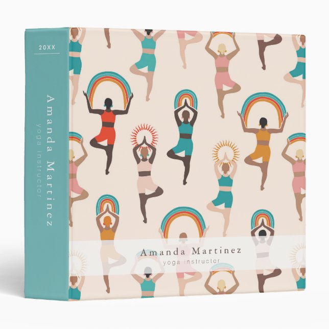 Yoga Instructor Women Yoga Pose Light Tan 3 Ring Binder (Front/Spine)
