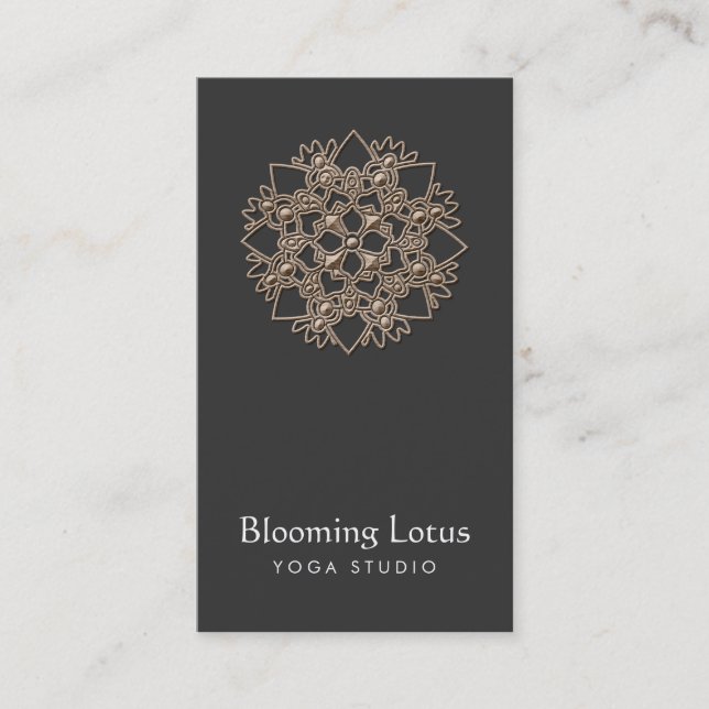 Yoga Instructor Wood Lotus Black (Not Real Wood) Business Card (Front)