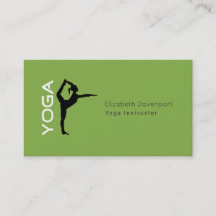 Yoga Instructor Yoga Pose Silhouette on Green Back Business Card