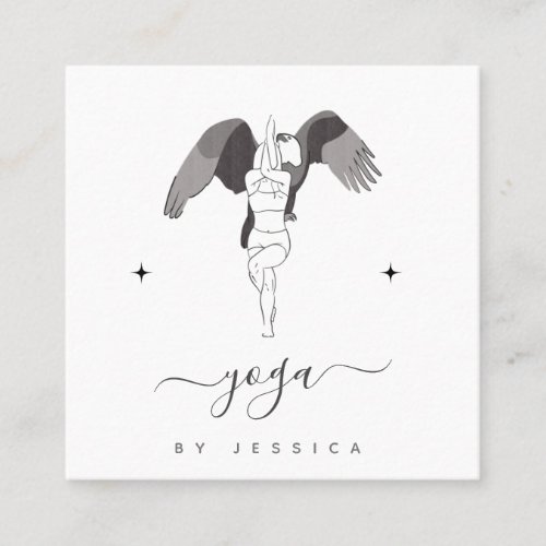 Yoga Instructor Yogi  Eagle Pose Sparkle Elegant Square Business Card