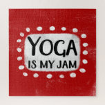Yoga Is My Jam Jigsaw Puzzle<br><div class="desc">"Yoga Is My Jam" is a fun text design with a white accent shape surrounded by white whimsical textured dots.</div>