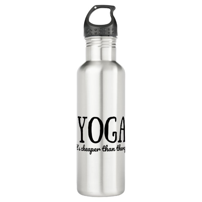 Yoga It's Cheaper Than Therapy Stainless Steel Water Bottle (Front)