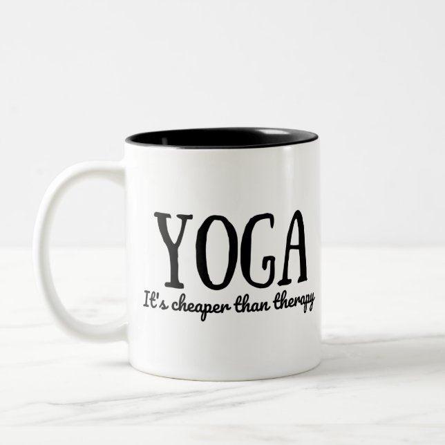 Yoga It's Cheaper Than Therapy Two-Tone Coffee Mug (Left)