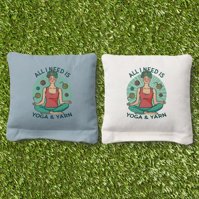 Yoga Knitting Funny Design Cornhole Bags (Grass)