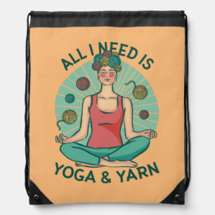 Yoga Knitting Funny Design Drawstring Bag
