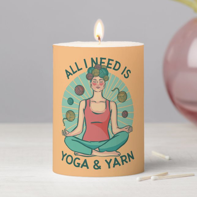 Yoga Knitting Funny Design Pillar Candle (In Situ)