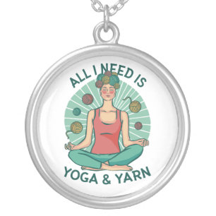 Yoga Knitting Funny Design Silver Plated Necklace