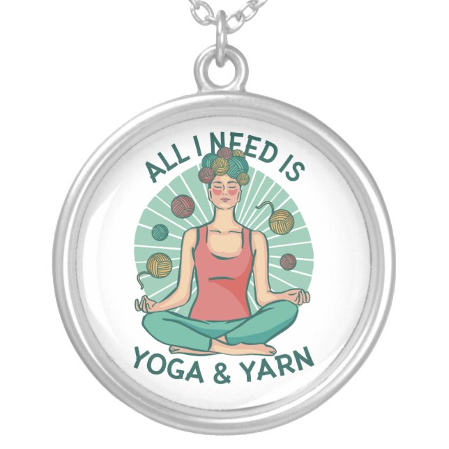 Yoga Knitting Funny Design Silver Plated Necklace (Front)