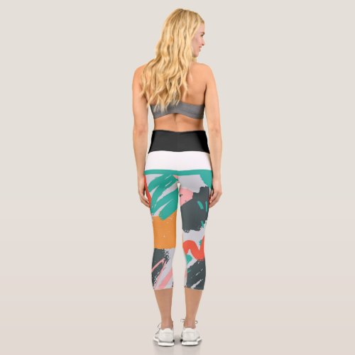 Yoga Leggings High Waisted Capris Hand painting ab