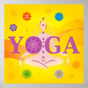 Yoga Letters - Woman Pose - 7 Chakras Multicolored Poster