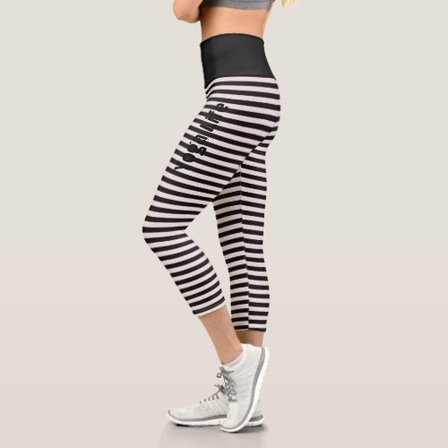 Yoga Life Black and White Stripe  Capri Leggings