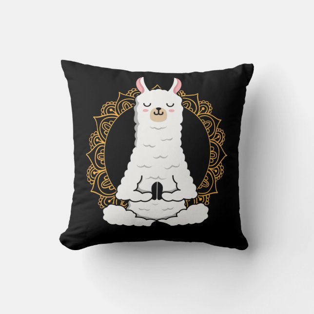 Yoga Llama Alpaca Namaste relaxing Animal Throw Pillow (Front)