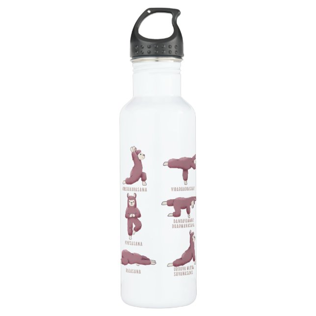Yoga Llama Alpaca Yoga Positions Stainless Steel Water Bottle (Front)