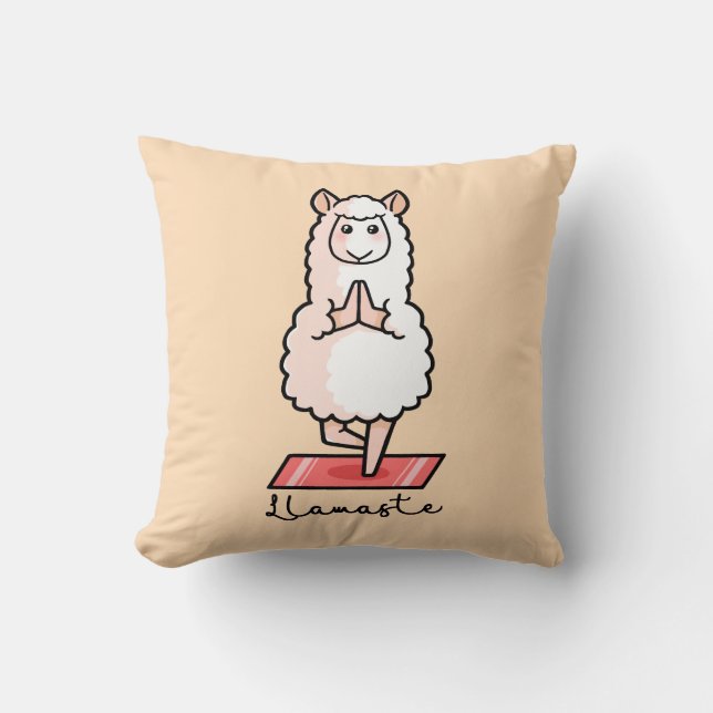 Yoga llama - Llamaste Throw Pillow (Front)