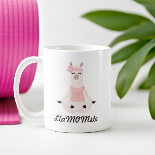 Yoga Llama Mom LlaMOMste Cute Pink Monogram Coffee Mug