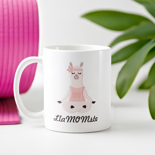 Yoga Llama Mom  LlaMOMste Cute Pink Monogram Coffee Mug