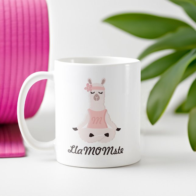 Yoga Llama Mom | LlaMOMste Cute Pink Monogram Coffee Mug (Yoga Llama Mom | LlaMOMste Cute Pink Monogram Coffee Mug)
