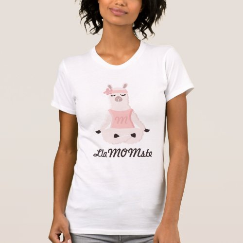 Yoga Llama Mom  LlaMOMste Cute Pink Monogram T_Shirt