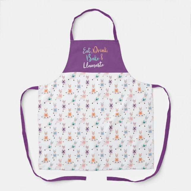 Yoga Llama Pattern | Eat, Drink, Bake & Llamaste  Apron (Front)