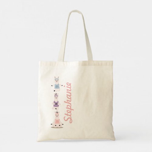 Yoga Llamas Meditating Fun  Cute Custom Name Tote Bag