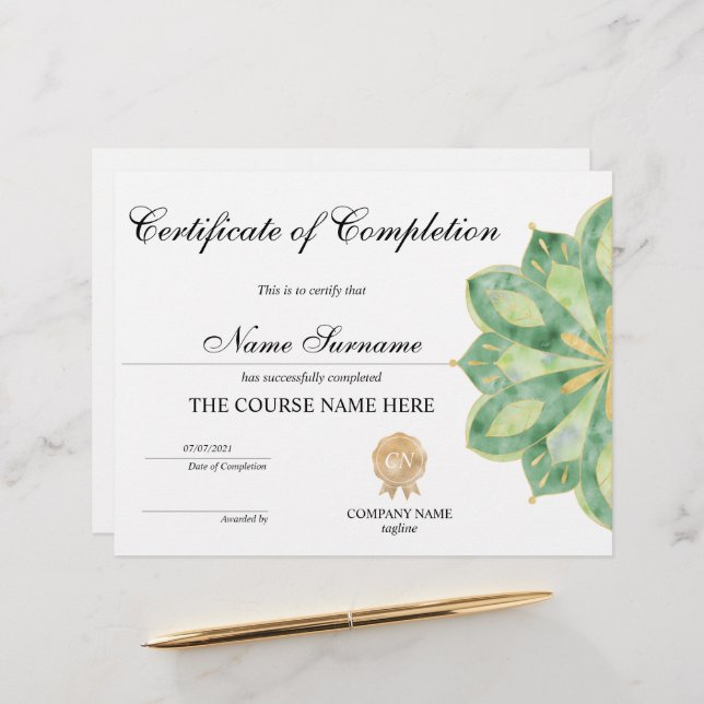 Yoga Lotus Certificate of Completion Award Course  (Front/Back In Situ)