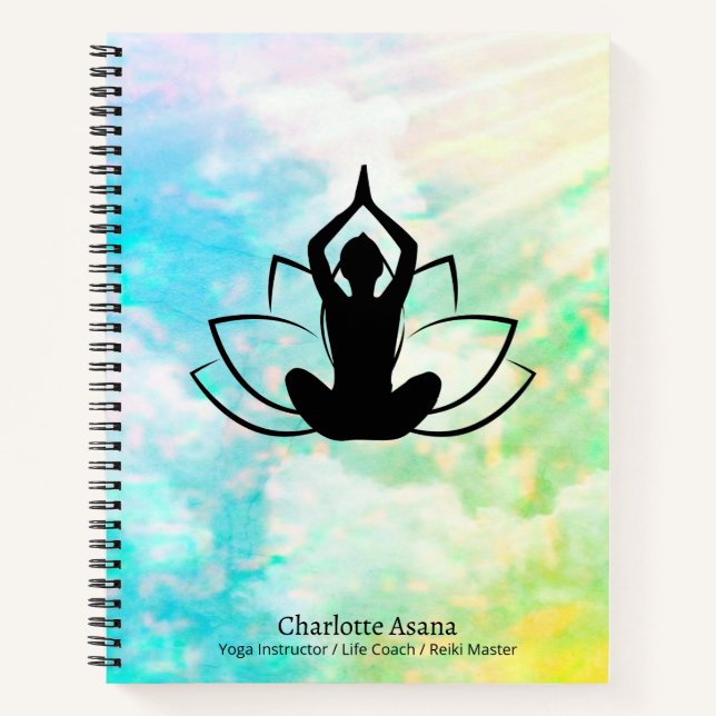 Yoga Lotus Instructor Reiki Coach Blue Watercolor Notebook (Front)