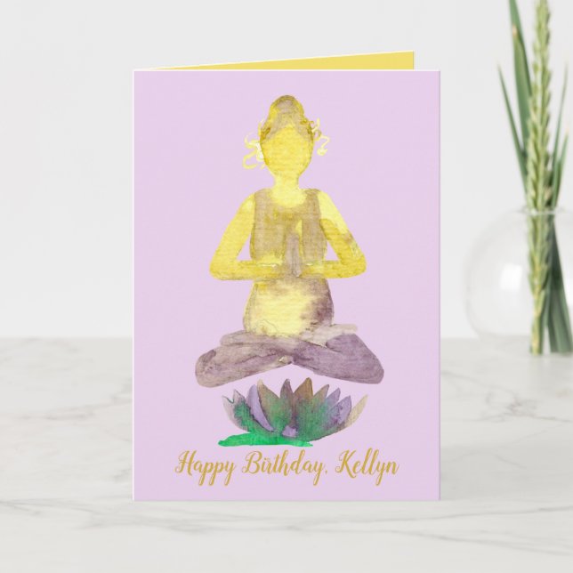 Yoga Lotus Pose Happy Birthday Card (Front)