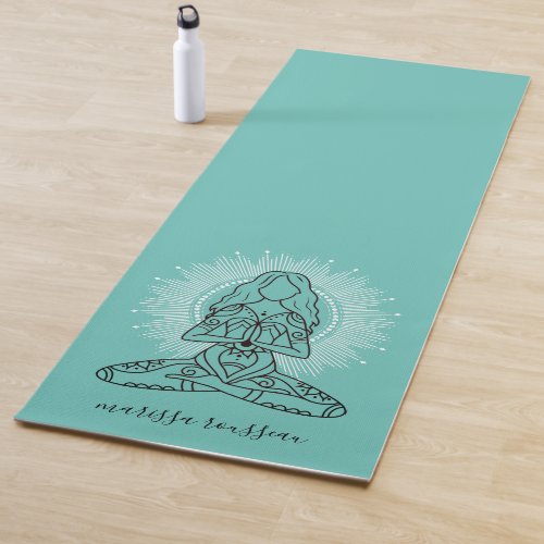 Yoga Lotus Pose Personalized Turquoise Yoga Mat
