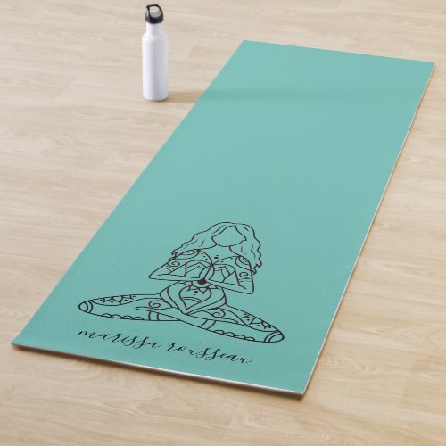 Yoga Lotus Pose Personalized Turquoise Yoga Mat