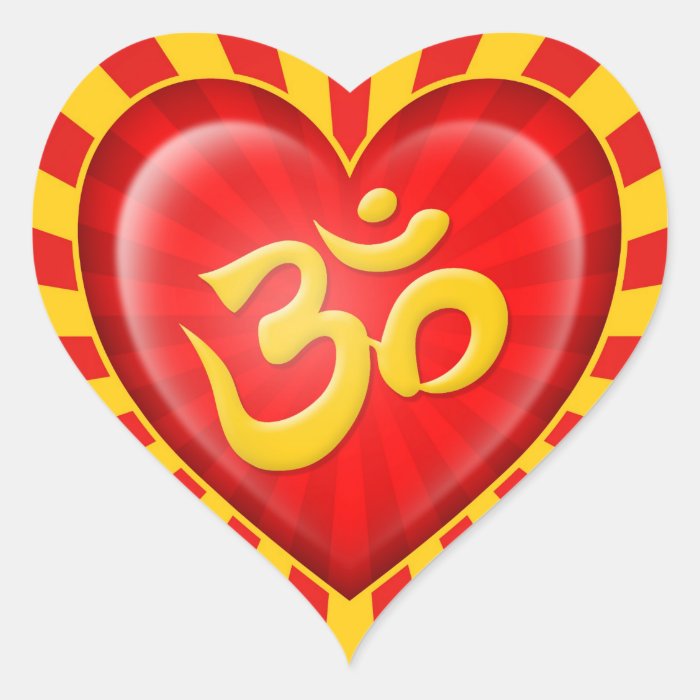 Yoga Love Heart Om Yellow & Red Rays Heart Sticker